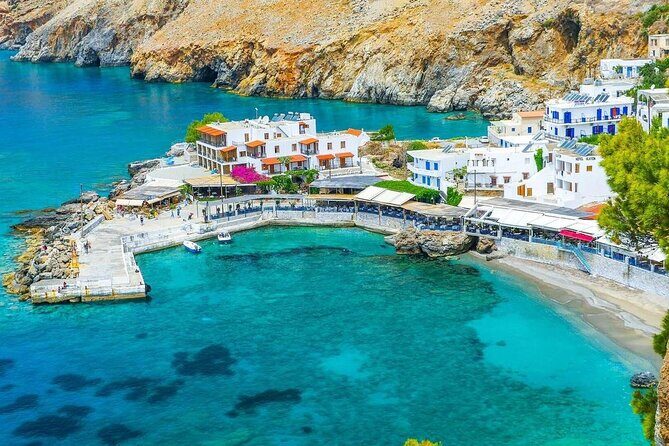 From Chania: Imbros Gorge and Sfakia Experience Hike & Swim - Sfakia: beach time, calm sea, and a view from old ruins