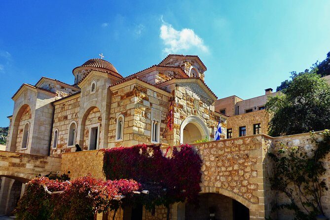 Monastery - Ancient Olive tree & Museum-Cretan Brewery Private Tour from Chania - The Transfiguration Monastery above Kastelos ruins