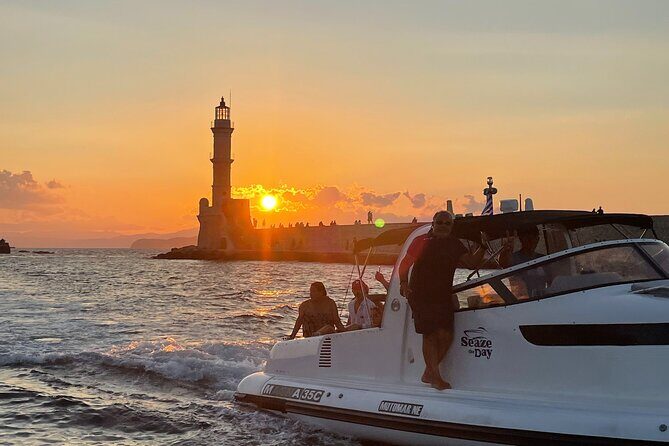 Private Sunset boat trip in Chania, Crete (price is per group) - Sailing past the Lighthouse of Chania: the landmark moment